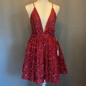 Red Dress Luxxel It’s No Secret Wine Sequin Dress